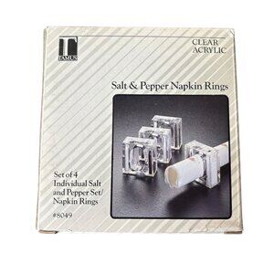 Set Of 4 Clear Acrylic Salt & Pepper Napkin Rings By U.S. Acrylic Inc. 1989 NEW